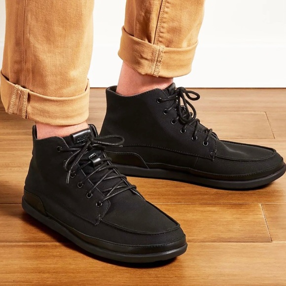 OluKai Nalukai Kapa Boot Black Waxed Canvas High Top Shoe Water Resistant 10.5 - Picture 1 of 13